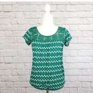 Lucky Brand green and white geometric print top